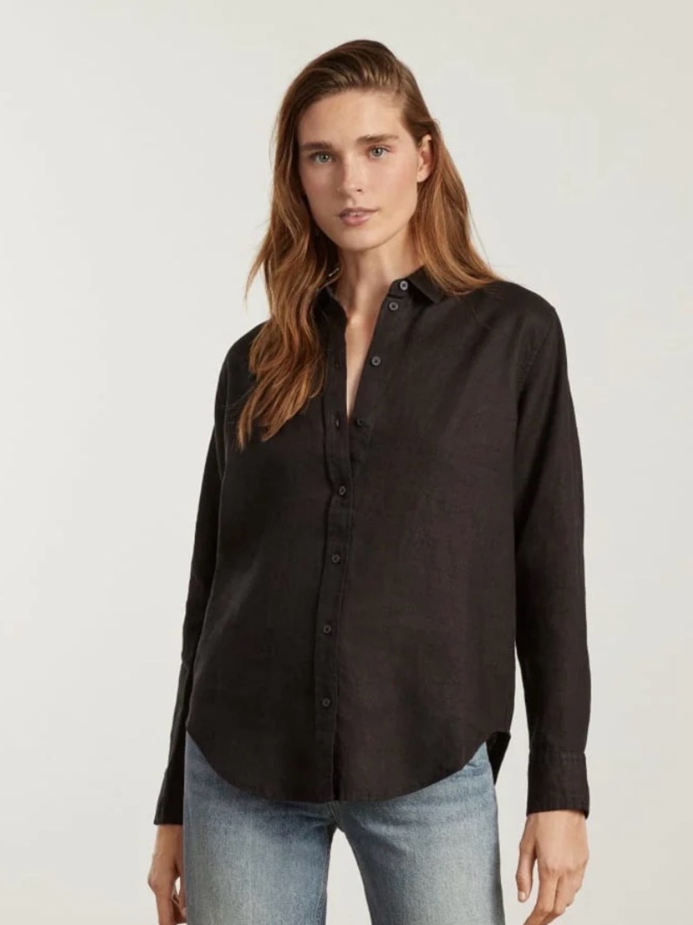 Everlane Womens The Relaxed Shirt in Linen Button Up Shirt 100% Flax Sz 6 Black